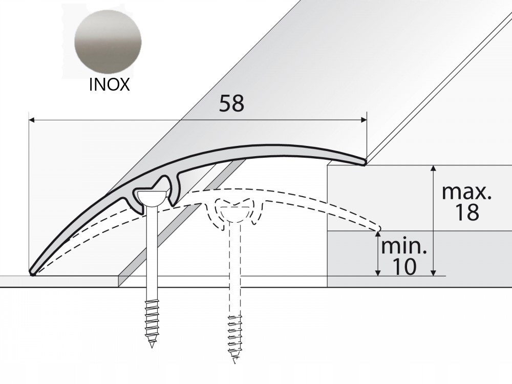 Parapetná lišta A75 58mm INOX 93cm